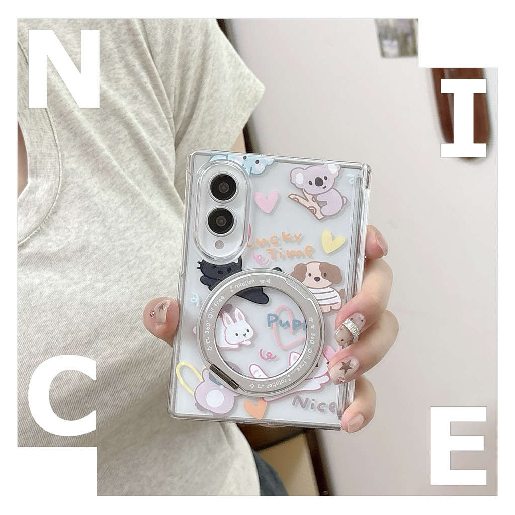 New style น่ารัก สัตว์เล็ก ฝังตัว Magnetic holder เคส สำหรับ Samsung Galaxy Fold8 Wide Case ชุดสามชิ้นที่ถอดออกได้รวมทุกอย่าง แกนกลางแม่เหล็ก ป้องกันการตก พลิกปก เคส
