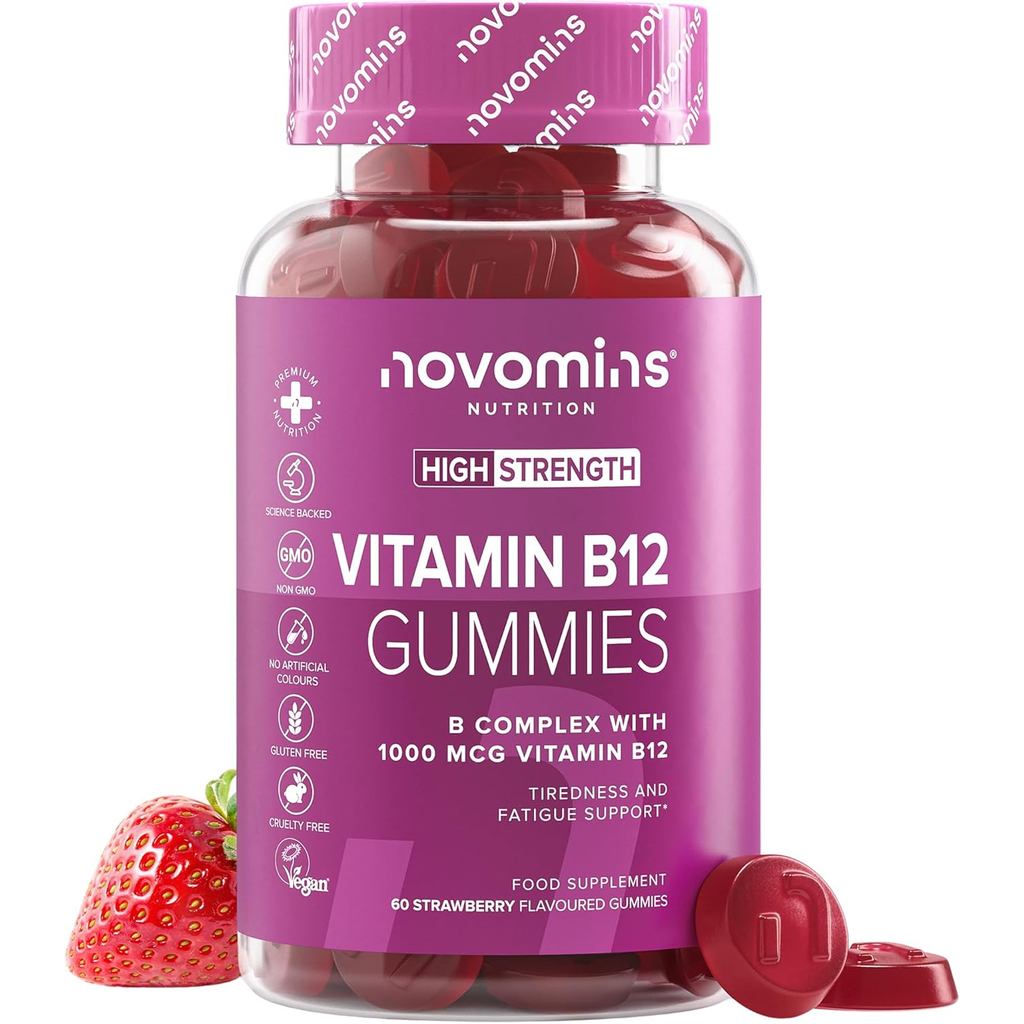 วิตามิน B12 Gummies - 1000 mcg High Strength B12 Gummies - อุดมด้วยวิตามินซี, B1, B2, B6, & Biotin -