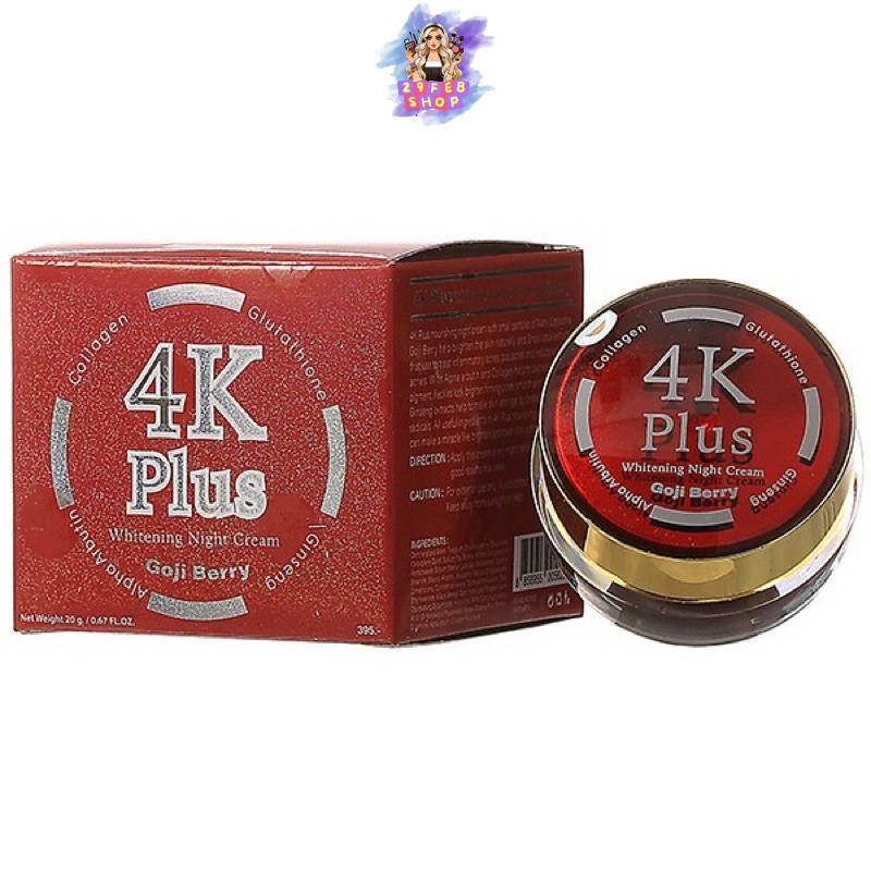 🔺 4K Plus Goji Berry Whitening Night Cream 20 g 4เค พลัส ไวท์เทนนิ่ง ไนท์ ครีม โกจิ เบอร์รี่💓