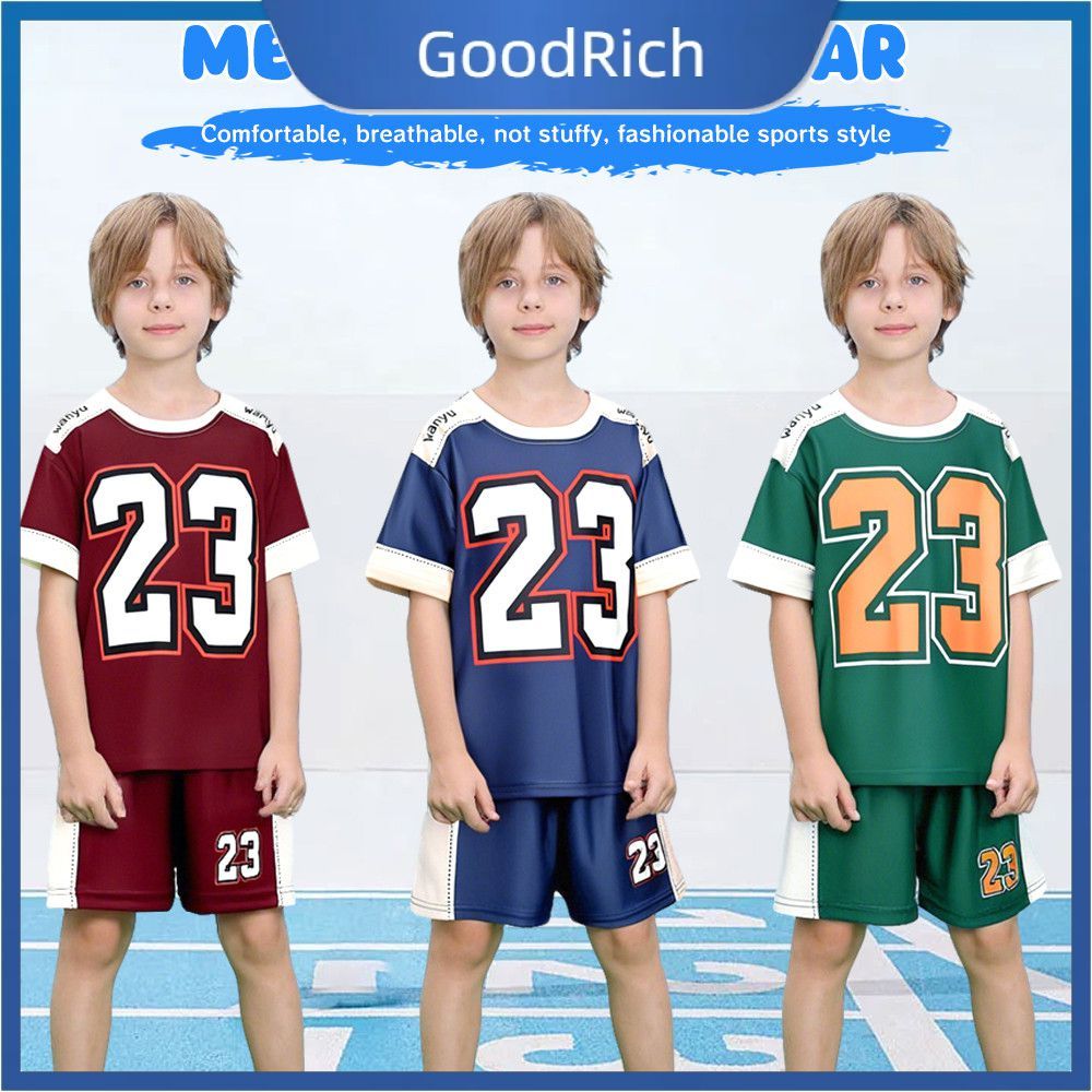【สินค้าพร้อมส่ง】 ชุดเสื้อผ้าเด็กชายและเด็กหญิง เสื้อแขนสั้นและกางเกงขาสั้น ชุดกีฬาผ้าตาข่ายแห้งเร็ว 23 ชิ้น 【GoodRich】