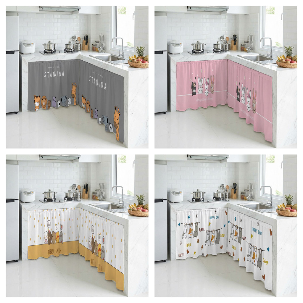 การ์ตูนขี้เล่น Langsir Kabinet Dapur Langsir Sinki Dapur Pelekat เทปตู้ครัวผ้าม่านโต๊ะตกแต่ง