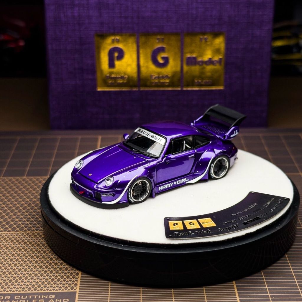 [คลังสินค้าพร้อม] PGM 1: 64 Porsche 993 Wide Body RWB Metal Purple Alloy Full Open Car Model
