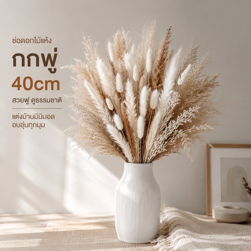 ดอกไม้แห้งกกช่อดอกไม้ Nordic ตกแต่งบ้านตาราง Centerpiece ห้องนั่งเล่นห้องนอน Office