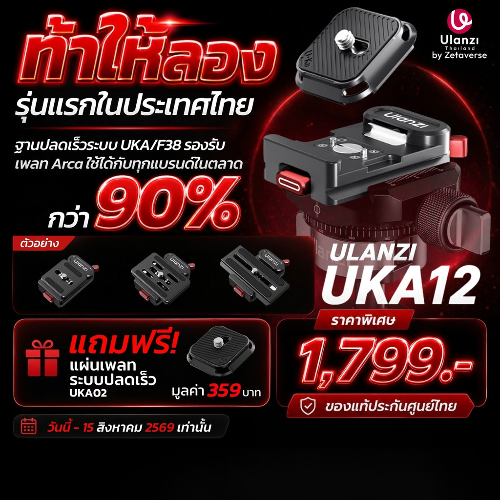 Ulanzi UKA12 ฐานปลดเร็ว Uka F38 ระบบ Quick Release รองรับเพลท Arca รับน้ำหนัก 6 กก. สำหรับต่อขาตั้ง