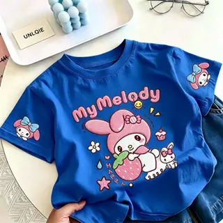 [UNLQIE] 2026 เสื้อแขนสั้นสำหรับเด็กชายและเด็กหญิง ลาย My Melody แฟชั่นล่าสุด สไตล์เกาหลี หลากสี ทำจากผ้าฝ้ายแท้ 100% นุ