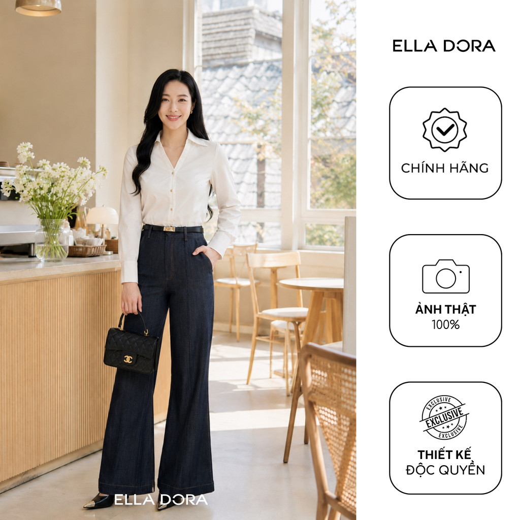 ELLA DORA เสื้อคอวีกระดุมทองแดง 5 เม็ด แขนยาว รูปแบบสํานักงานหรูหรา สีขาว [SM177LA]