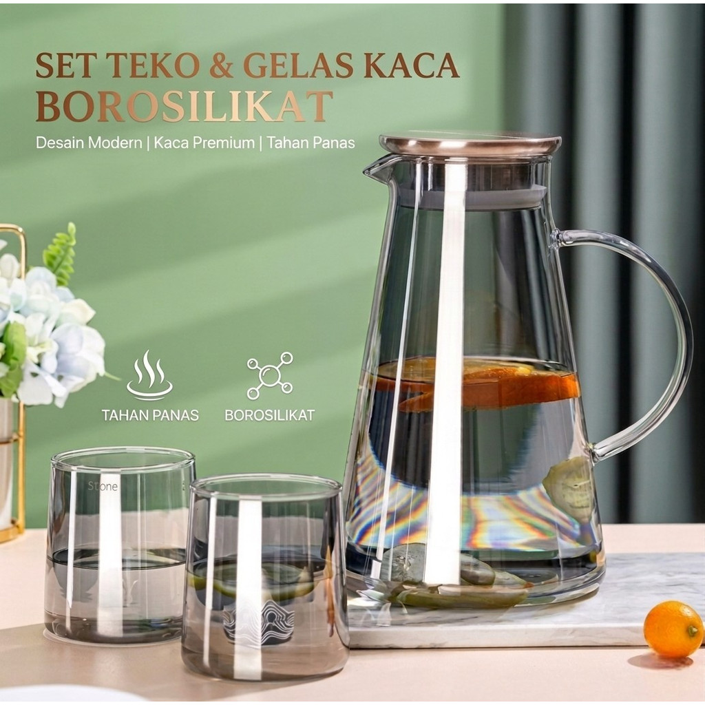 GIANIXI ชุดกาน้ําชาแก้วชากาแฟ 1 เหยือก 2 ถ้วย ทนความร้อน 1.8L - GX18