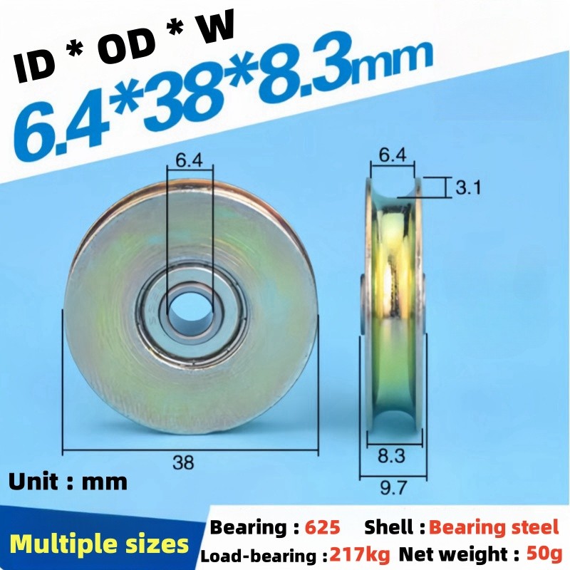 6 ชิ้น 6.4x38x8.3 มิลลิเมตรลวดเหล็กเชือกสาย Track Pulley 6.4 มิลลิเมตร Bore แบริ่ง OD 38 มิลลิเมตรล้