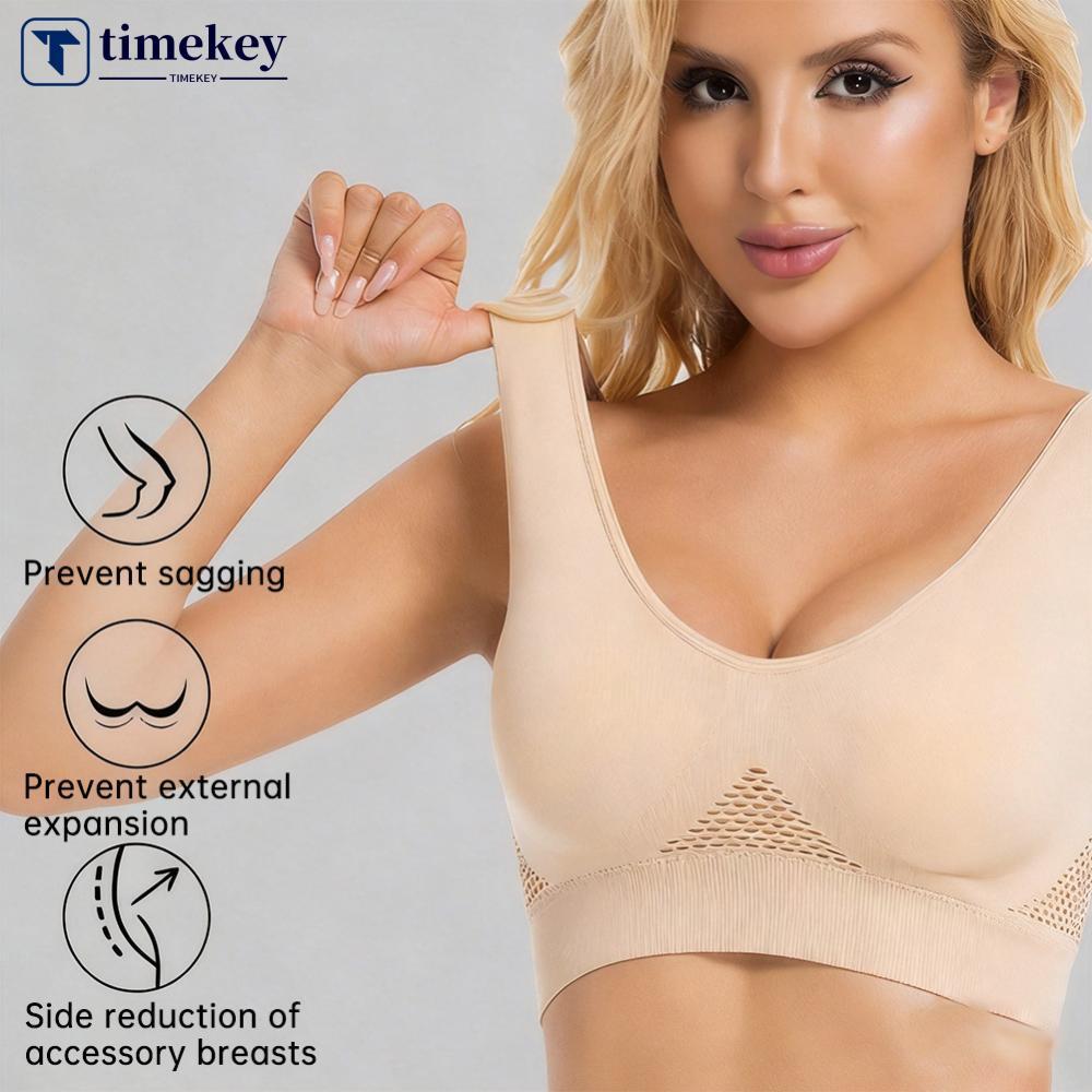 TIMEKEY S-2XL ไร้สาย Hollow ตาข่ายไม่มีรอยต่อกีฬา Bra กันกระแทก Pad Crop Top Breathable โยคะวิ่ง Gym