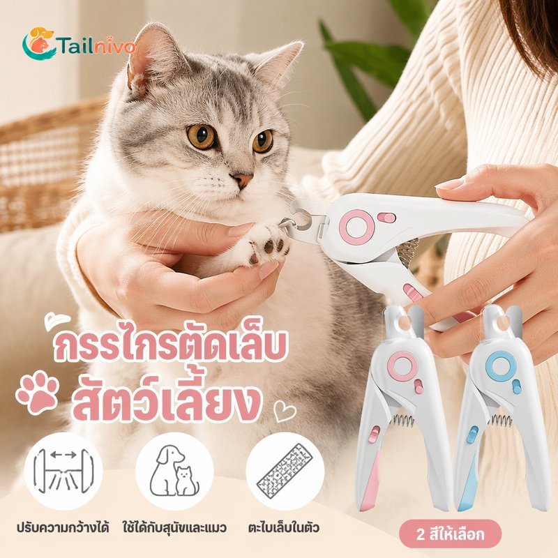 กรรไกรตัดเล็บสัตว์เลี้ยง 2 ใน 1 สแตนเลสปลอดภัยใบมีดโค้งไม่ลื่นจับสุนัขแมวกรูมมิ่ง