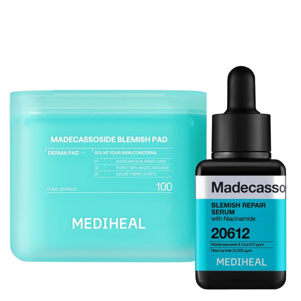 Mediheal Madecassoside Pad & Serum Skin Care Duo Set for Skin Soothing & Blemish Care – Madecassosid