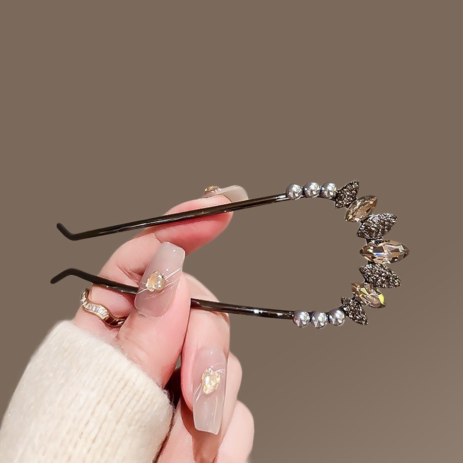 U-Shaped Hairpin หญิง Leaf Rhinestone Classy Hairpin High-End โลหะ Hairpin Coiled ผม Handy เครื่องมือ Simple Hairpin ใส่หวี