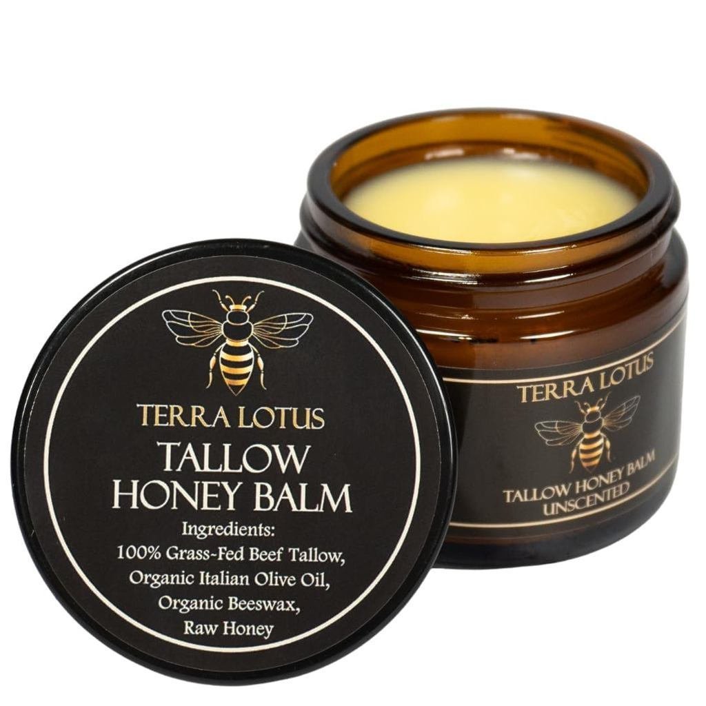 Organic Grass-Fed Beef Fat Moisturizer with Raw Honey-Handmade Moisturizer, Softening Skin (2oz, W64