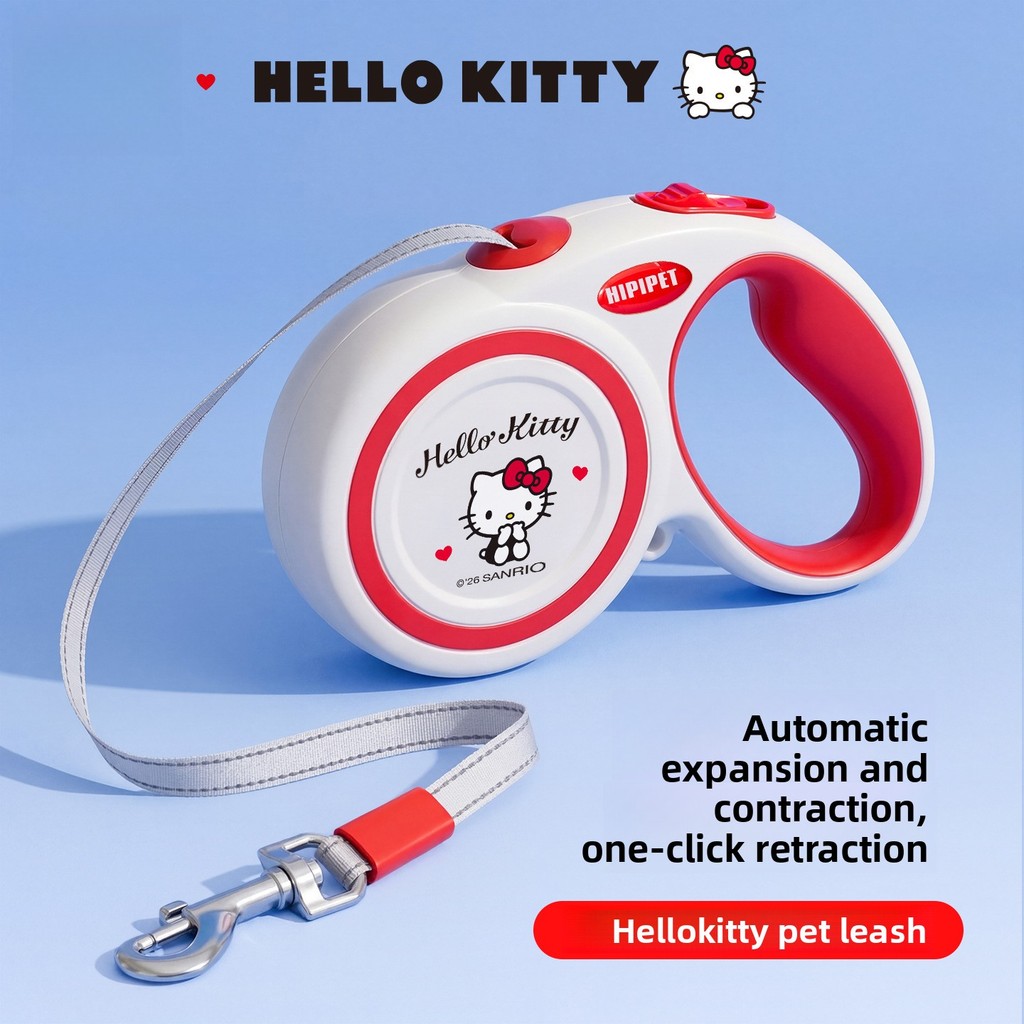 Hello Kitty Co-Branded สัตว์เลี้ยงอัตโนมัติ Retractable Leash Cat ขนาดเล็กขนาดกลางสายจูงสุนัขกลางแจ้งสายจูงสุนัขเดิน