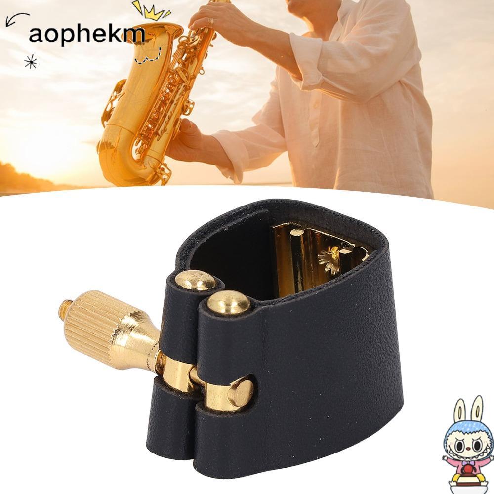 AOPHEKM Alto แซ็กโซโฟนอุปกรณ์เสริม,สีดําหนังและโลหะSax Mouthpiece Ligature, Professional Alto Sax Li
