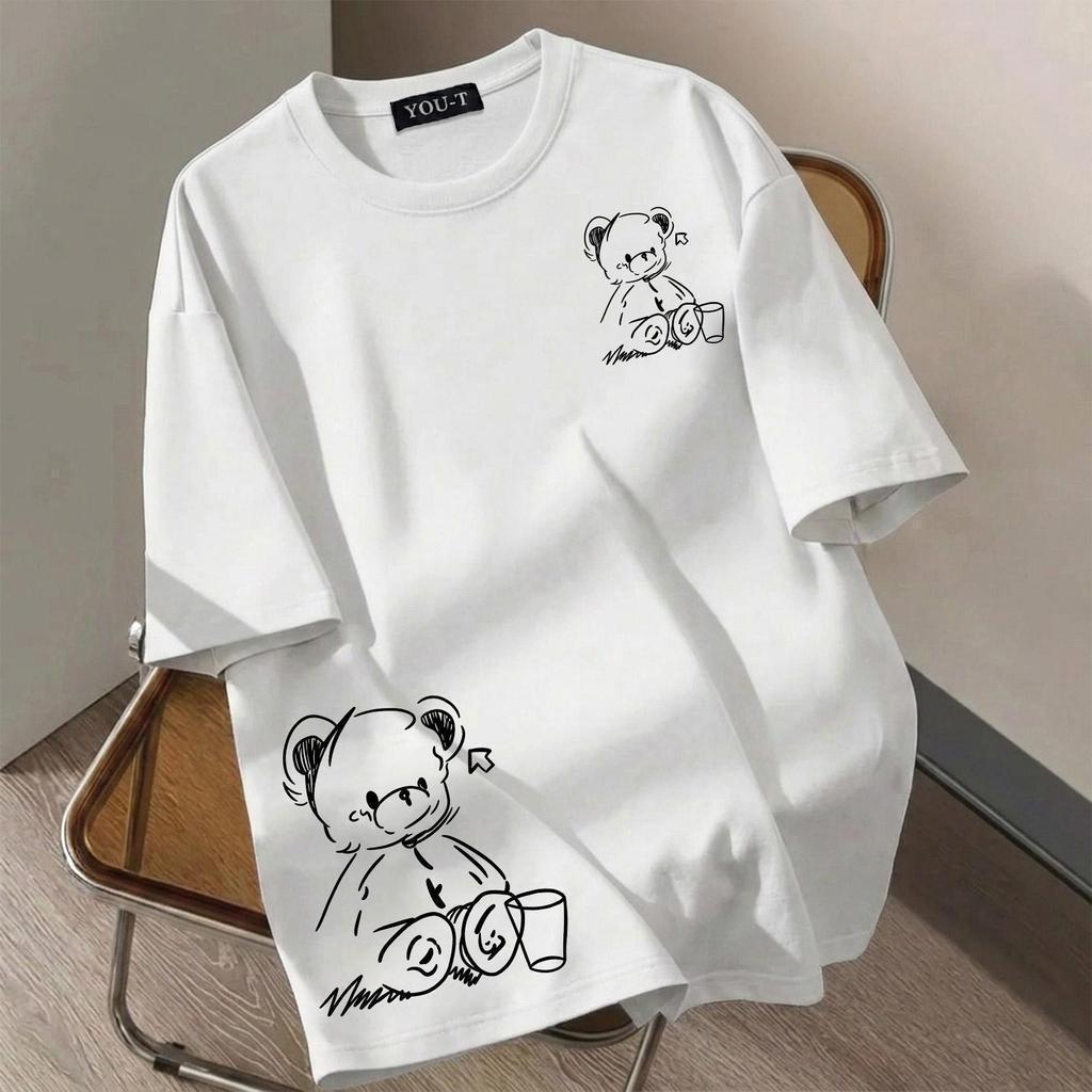 🌷Su.Tee🌷 เสื้อยืดผู้หญิงoversize unisex สตรีทแฟชั่น โคตรนุ่ม เสื้อ cotton  ไม่หดตัวลาย เสื้อไม่ยับ  "Little Bear Cup"