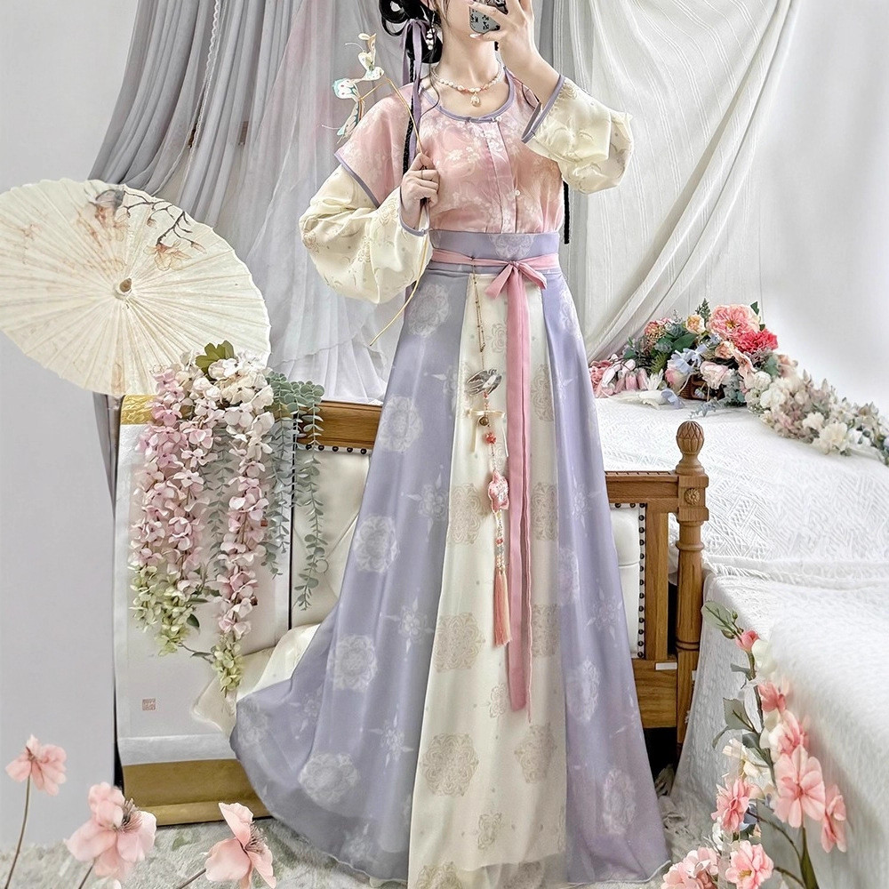 T Tang Yuzi Hanfu นางฟ้าหญิง Tang Made ทุกวันเสื้อคอกลมกระโปรงแปดหักเครื่องแต่งกายโบราณ