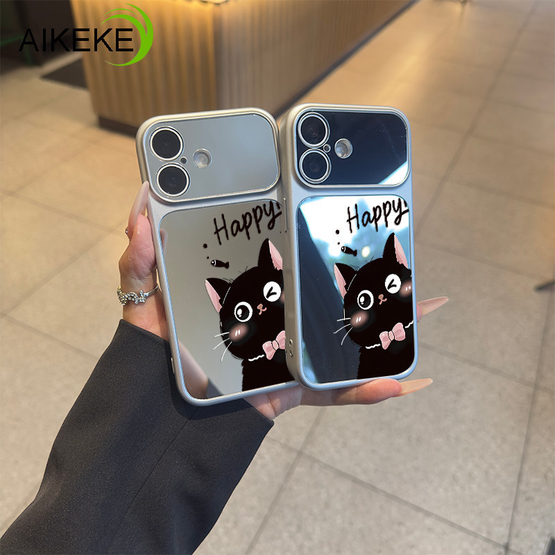 น่ารัก Emoji แมวดํากระจกเคสโทรศัพท์สําหรับ Poco X8 Pro Max X7 X6 Neo X4 X3 GT NFC M8S M8 M7 M6 Plus 