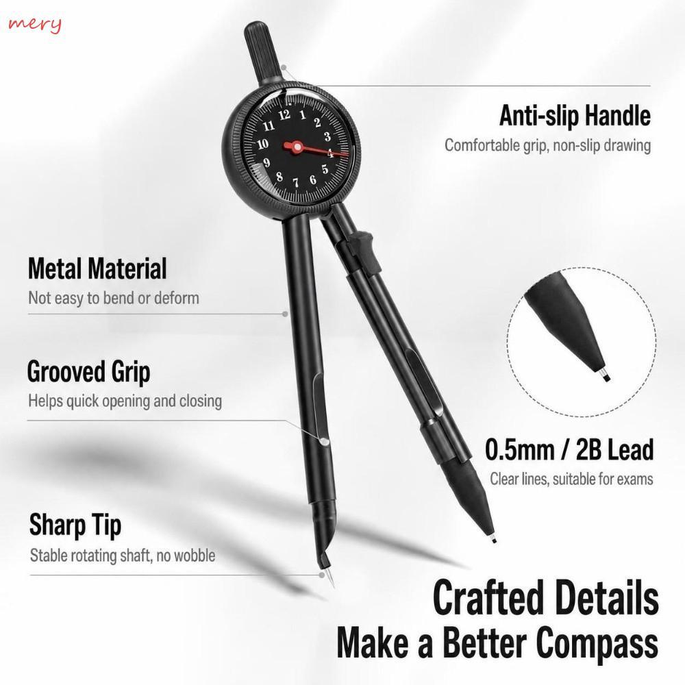 MERY เรขาคณิตเข็มทิศการวาดภาพ,ควบคุม Push-Button Visible Radius Scale Digital Display Compass, Lead Compatible High-Precision Pointer Multi-Functional Drafting Compass