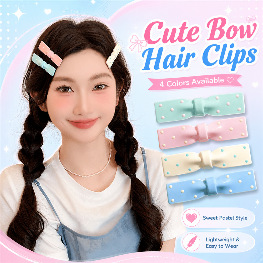 กิ๊บติดผมสายเดี่ยวลายจุดสีสันสดใสหวานและน่ารักโบว์ด้านข้างคลิปหน้าม้าหัวใจสาว