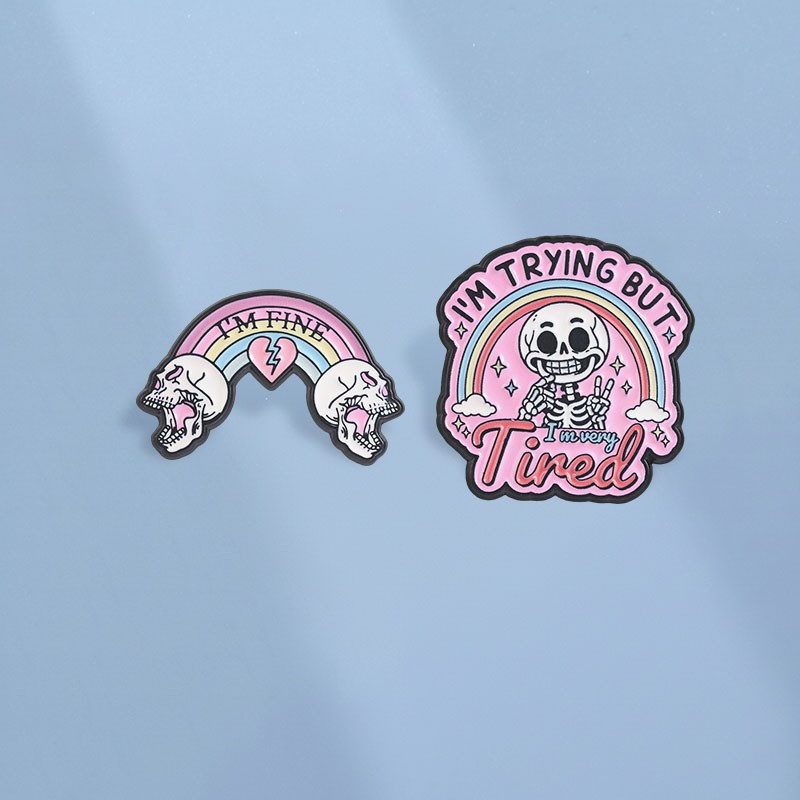 สีพาสเทล Goth Skeleton Rainbow Enamel Pins Im Fine Tyred Sarcastic Quote เข็มกลัดปก Badges กระเป๋าเป้สะพายหลังอุปกรณ์เสริมของขวัญสําหรับเพื่อน