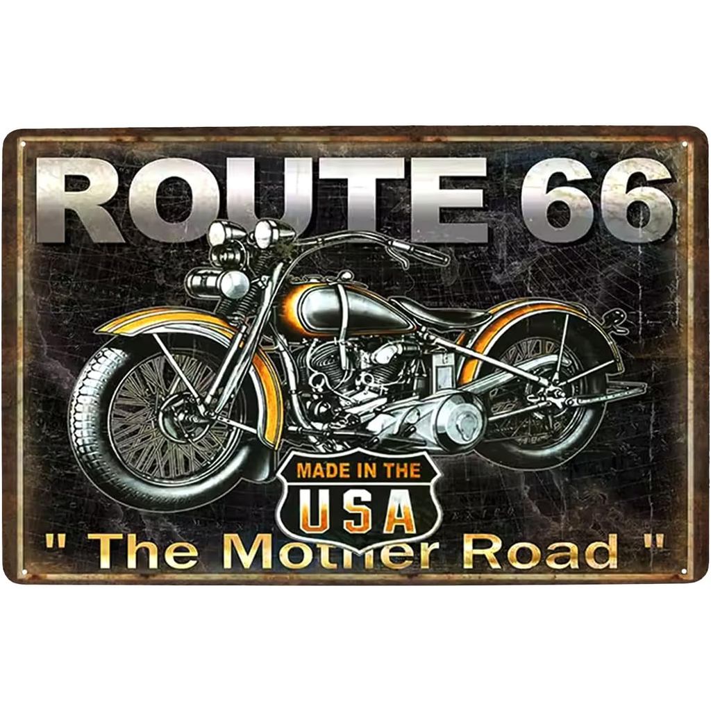 UOOPAI Classic Motorcycle Retro Route 66 ป้ายดีบุกโลหะ, Vintage Plaque Garage Wall Decor