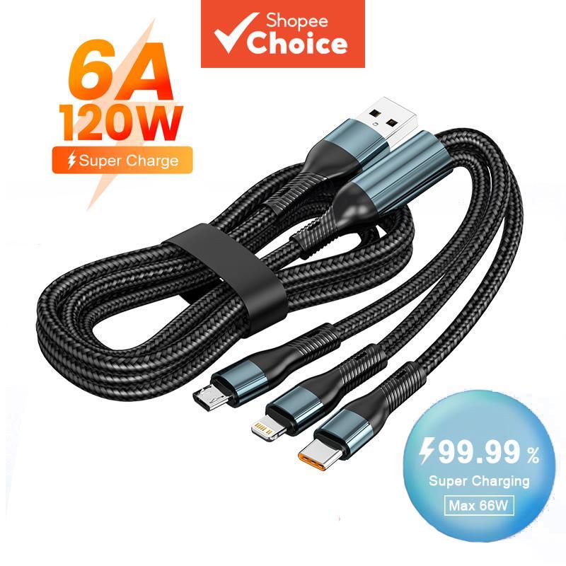 สายดาต้า 3 ใน 1 120W 6A Type C ชาร์จเร็วพิเศษ สําหรับ 16 15 Pro Max Micro