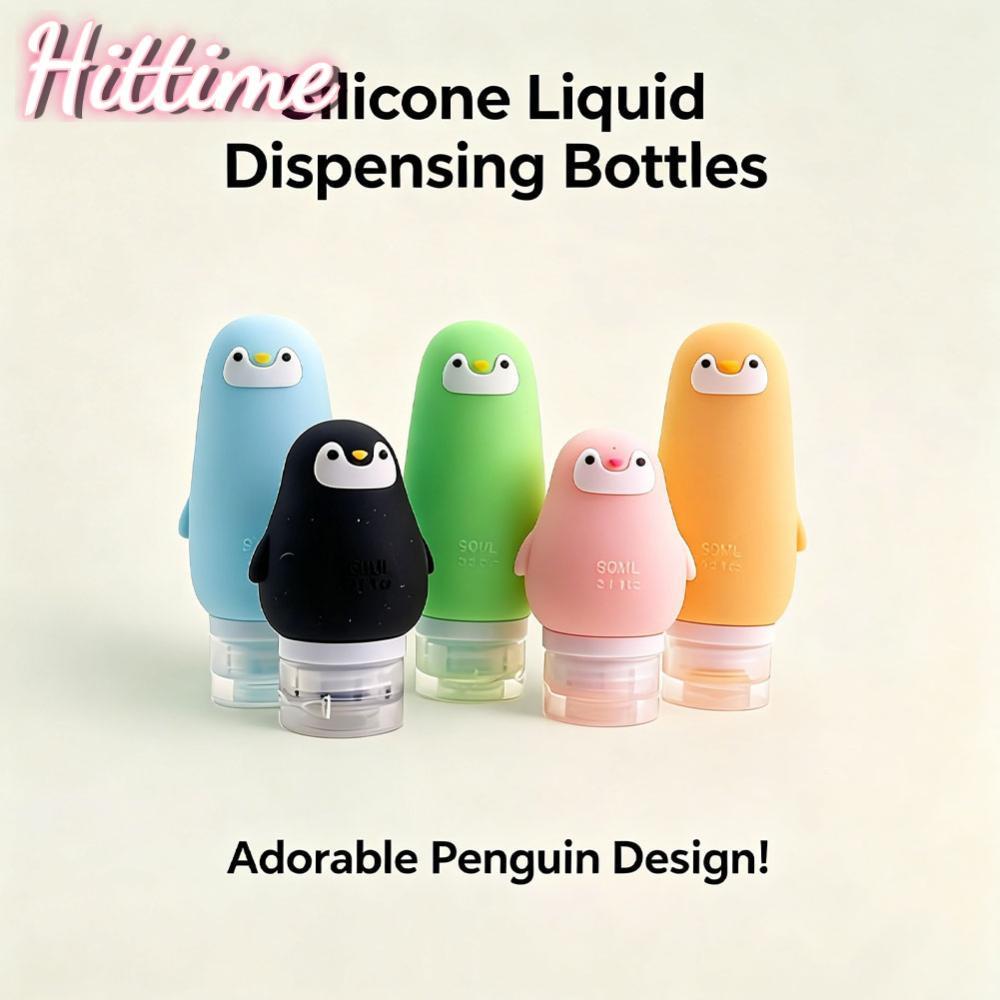 HITTIME น่ารักเพนกวินซิลิโคนขวด 60ml/90ml Squeezable Toiletry คอนเทนเนอร์รีฟิลโลชั่นแชมพูสําหรับ Tra