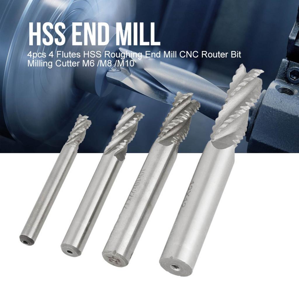 Ooidshop 4 ขลุ่ย HSS Roughing End Milling Cutter Mill Router Bit CNC M6 M8 สําหรับที่มีประสิทธิภาพแล