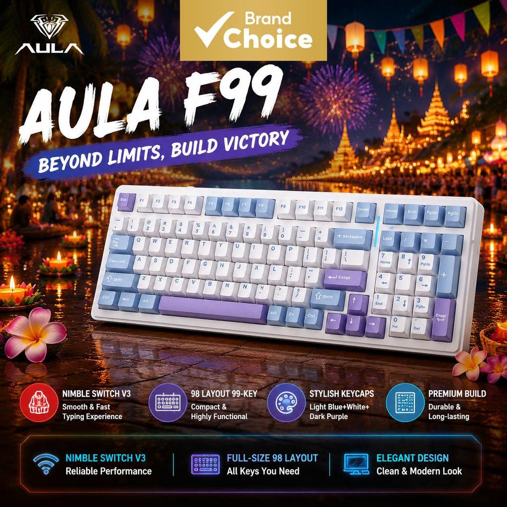คีย์บอร์ดเกมมิ่งแมคคานิคอล AULA F99 ไฟ RGB สวิตช์เปลี่ยนได้ รองรับไร้สาย 99 ปุ่ม สําหรับเกมเมอร์