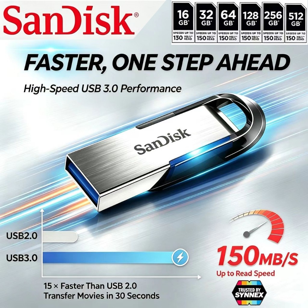 แท้（ส่งไว） SANDISK Flash Drive USB 3.0 Ultra Flair 32GB/64GB/128GB/256GB/512GB/1TB (150MB/s) SDCZ73 Genuine Flas