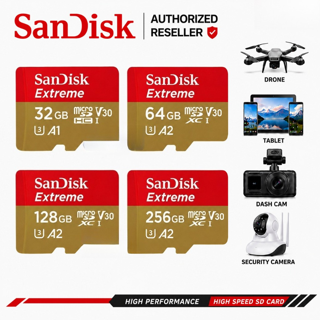 SanDisk EXTREME Micro SD Card 256GB 128GB 64GB SDXC A2 U3 R/W 190/90mb/s* (SDSQXAV) Nintendo Switch