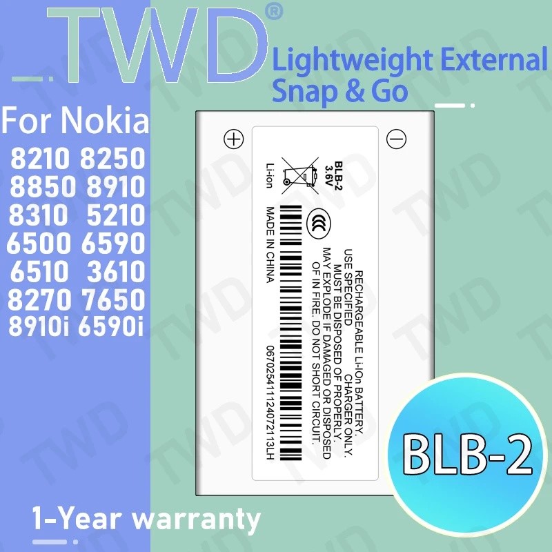BLB-2 BLB2 แบตเตอรี่ความจุขนาดใหญ่สําหรับ Nokia 8210 8250 8850 8910 8310 6590 แบตเตอรี่ใหม่ High Qua