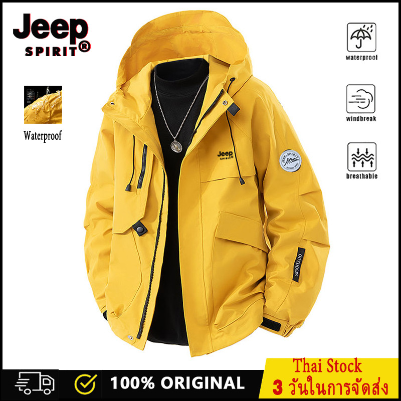 Jeep Spirit Hooded Casual Coat Multi-pocket เครื่องมือกันน้ํากลางแจ้งขี่จักรยาน Windbreaker
