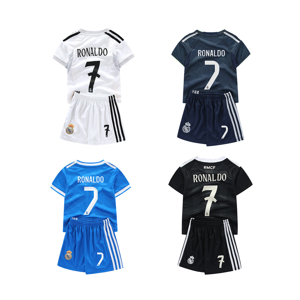 เด็ก Royal Madrid C Ronaldo Jersey กางเกงขาสั้น Home Away Boys Girls Football Jersey Suit Ronaldo Je