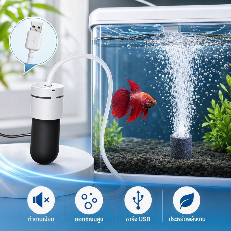 USB ปั้มน้ำออกซิเจนตู้ปลา ปั๊มลมพิพิธภัณฑ์สัตว์น้ำถังปลา ปั๊มลมออกซิเจน อุปกรณ์ประหยัดพลังงานเงียบ