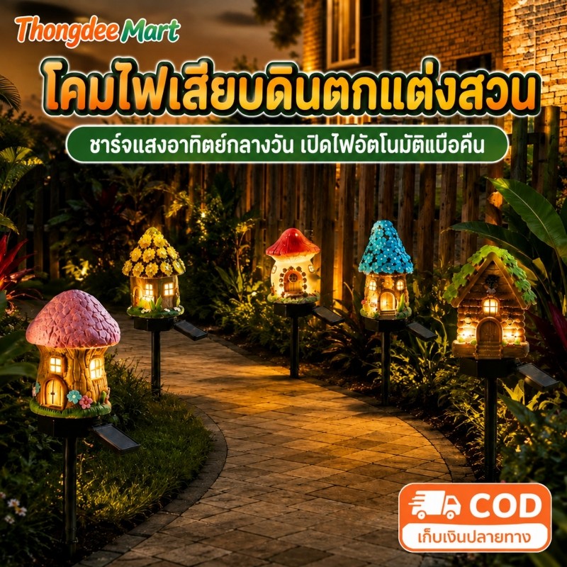 โคมไฟโซล่าเซลล์ LED โคมไฟเรซิ่น กันน้ำ ประหยัดพลังงาน ตกแต่งสวน สนามหญ้า กลางแจ้ง