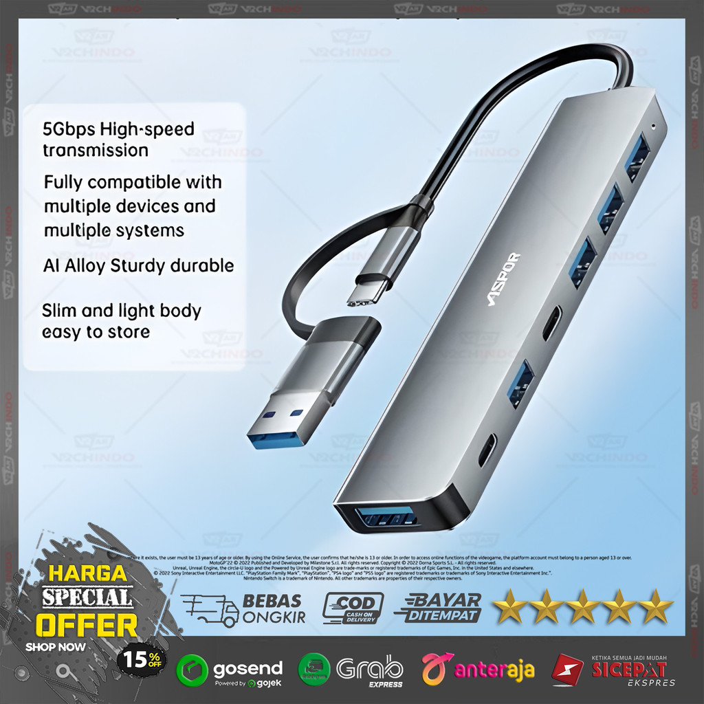 USB Hub 7 พอร์ต / USB C Hub Multiport 7 in 1 USB 3.0 สําหรับแล็ปท็อปและการเชื่อมต่อ PC การเชื่อมต่อ