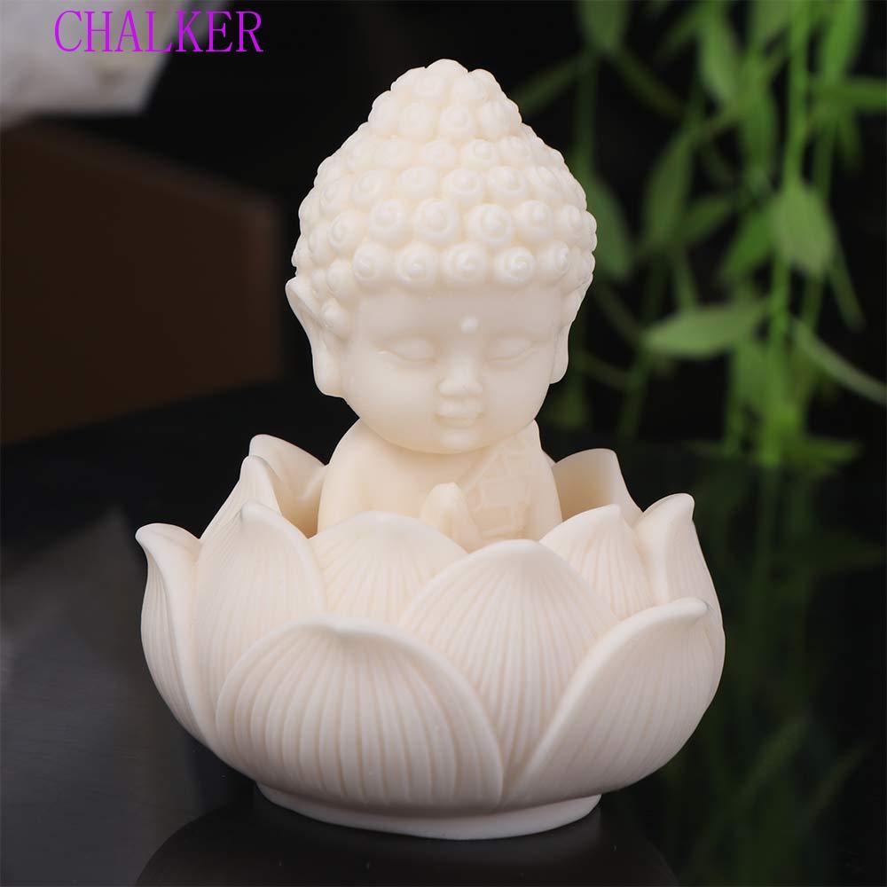 CHALKER พระพุทธรูป Lotus Tathagata, รุ่น Q เครื่องประดับพระพุทธรูปน่ารัก, อุปกรณ์ตกแต่ง Little Hand-แกะสลักสไตล์จีนตุ๊กตามะพร้าวสํานักงาน