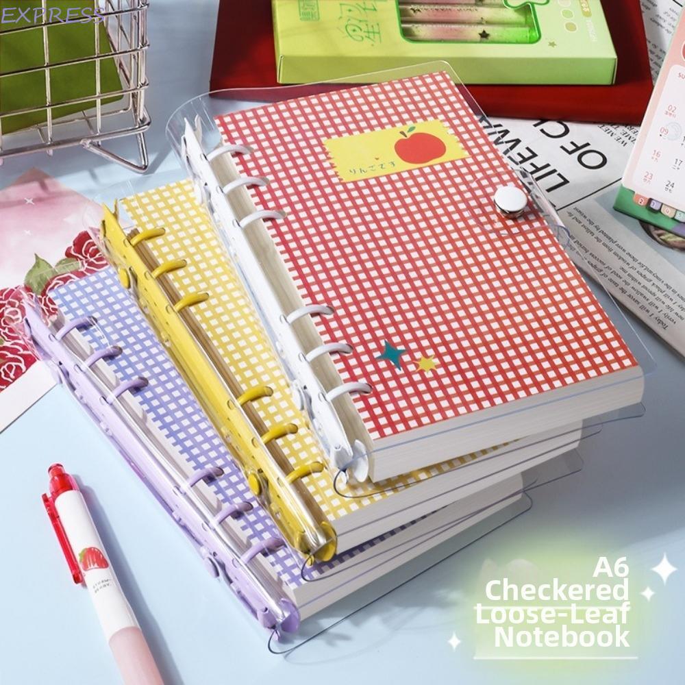 EXPRESS A6 ตารางโน้ตบุ๊ค,120 หน้าเปล่าลายหลวมสมุดบันทึกตารางใส PVC Binder สมุดบัญชีมะเขือเทศดอกไม้กร