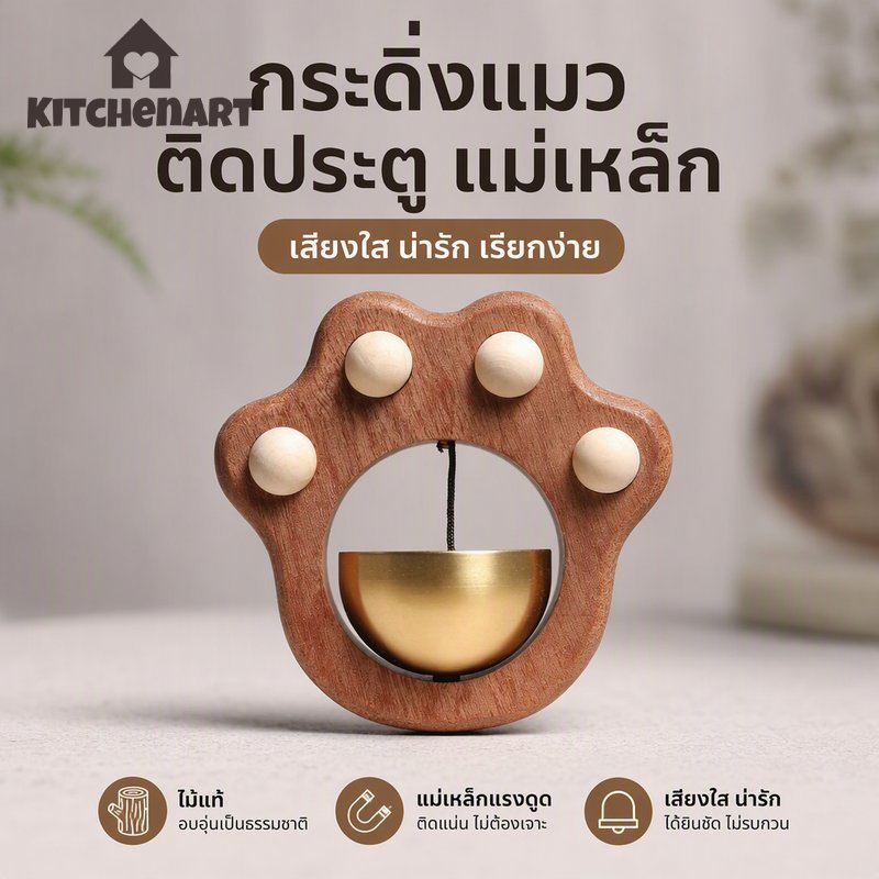 กระดิ่งประตู แม่เหล็ก กระดิ่งลมประตู ลายตีนแมวน่ารัก เสียงใส แต่งบ้าน ทางเข้าประตู ของขวัญ