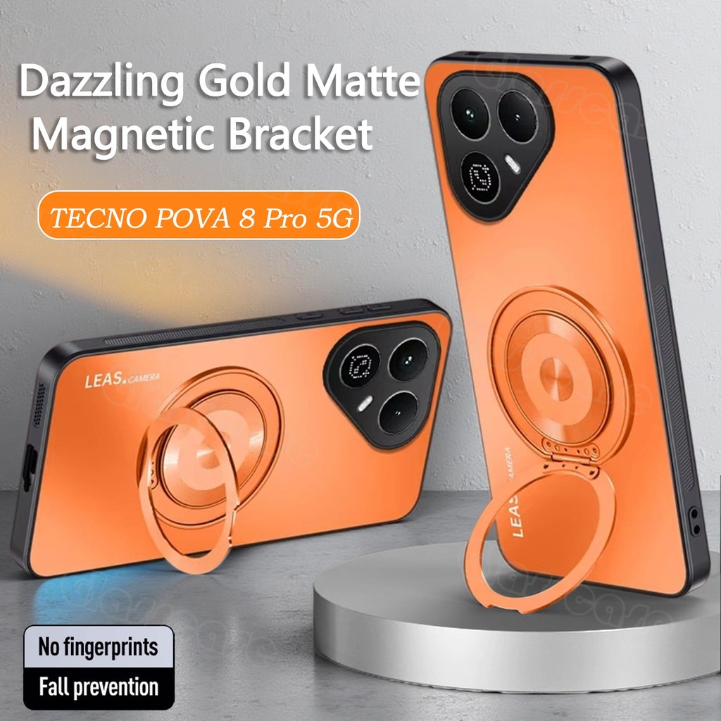 TECNO POVA 8 Pro 5G 2026 สําหรับ TECNO POVA 8 Pro 8Pro Pova8 Pova8Pro Frosted พราว Matte Magnetic Bracket กันกระแทก Anti ลายนิ้วมือกรณีเลนส์ป้องกันปลอกปกหลัง