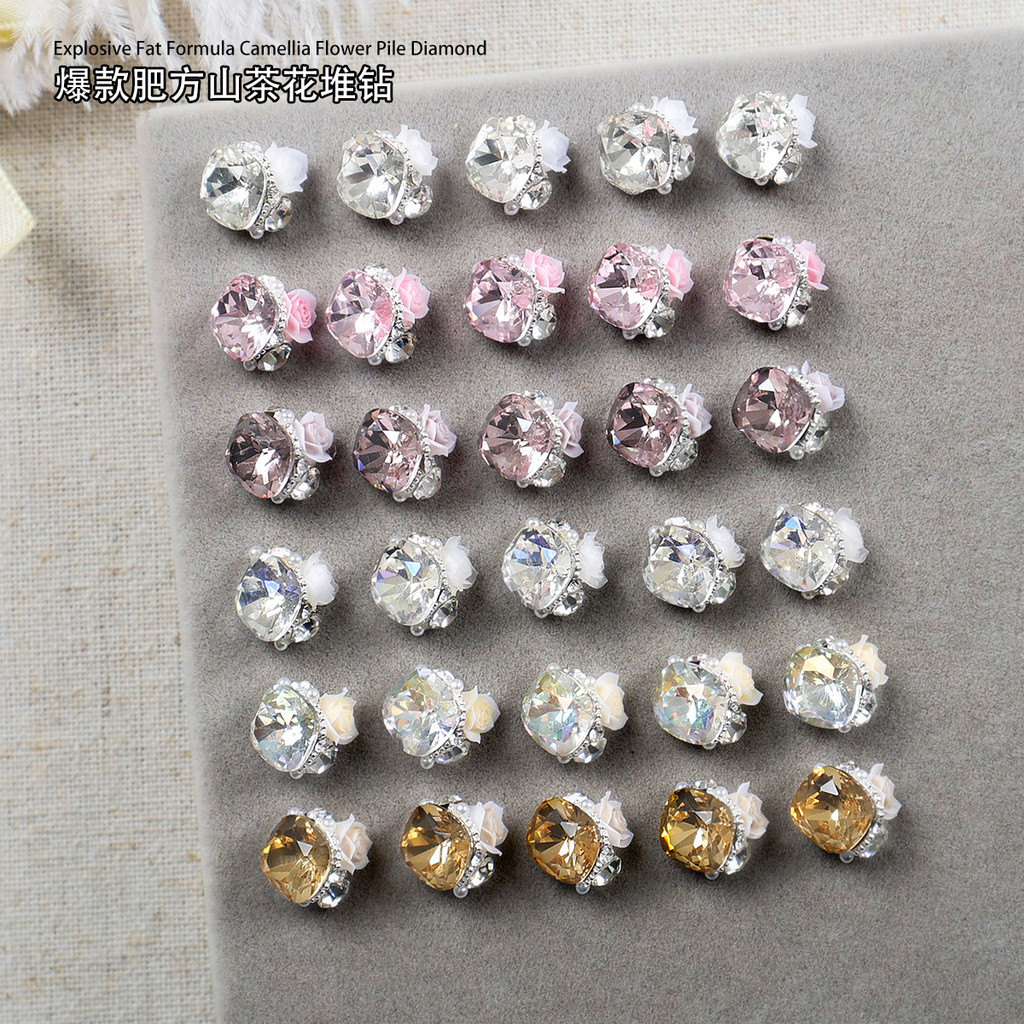 Yi Diamond Powder Ice Transparent Rose Camellia อุปกรณ์ทําเล็บ Fat Square Compound Diamond แชมเปญสี 