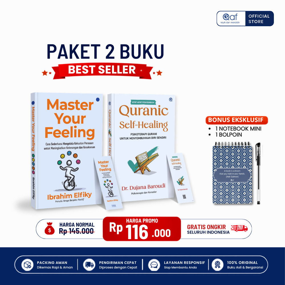 [ Qaf ] SAVING PACKAGE Book Quranic Self Healing Book + Master Your Feeling | Bonus Mini Notebook + 