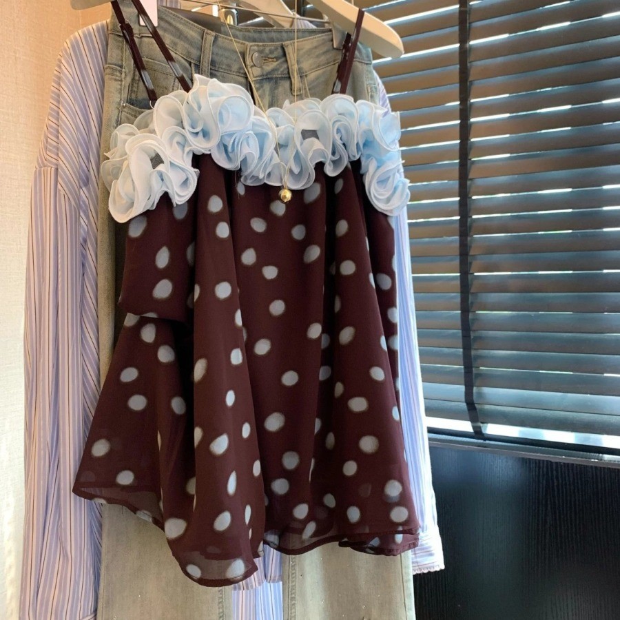 ผู้หญิง Ruffled Contrast สี Camiso High Street Short Dot เสื้อกล้าม