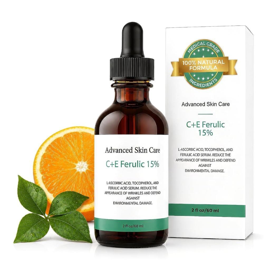 VitaminCFaceSerumwithVitaminEandFerulicAcid|CEFerulic15%withHyaluronicAcid(ComparetoCeut.)|2oz,AntiA