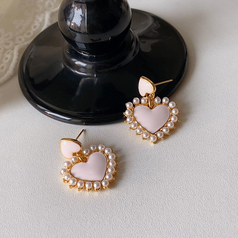 Ins สไตล์สีชมพูหวาน Love ต่างหู Commuter All-Match Classy Light Luxury High-End ต่างหู