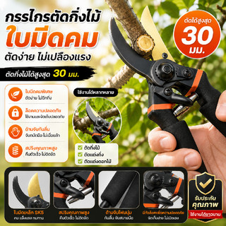 กรรไกรตัดกิ่งพืช ใบมีดเหล็กกล้า SK5 คมแรง ตัดกิ่งไม้หนาได้สบาย ด้ามจับถนัดมือ เหมาะงานสวนทุกชนิด