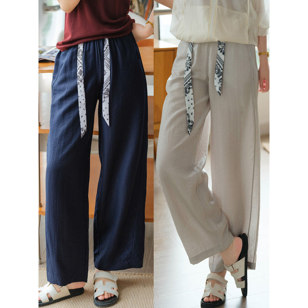 ผลิตโดยหูเล็ก [กางเกง Ribbon Acetate] เนื้อริ้วรอย/Drape Silky/Ribbon กางเกง Maachete ยืดหยุ่นที่ถอด
