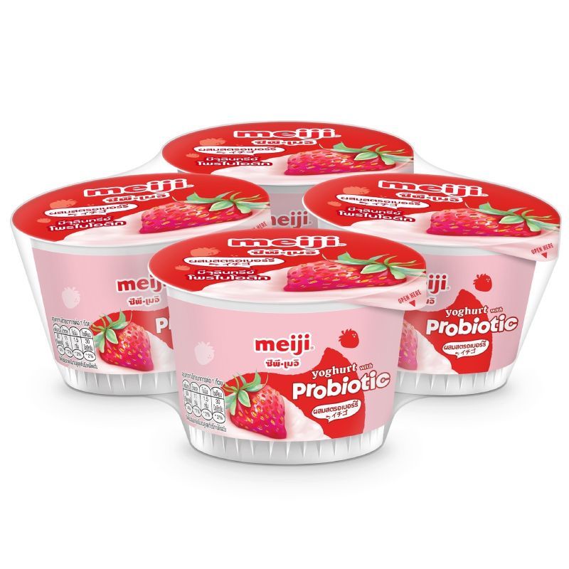 เมจิโยเกิร์ตรสสตรอเบอร์รี่ 90กรัม แพค 4 Meiji Strawberry Flavoured Yoghurt 90g. Pack 4 [หมายเลขบาร์โค้ด 8850329355198 ]